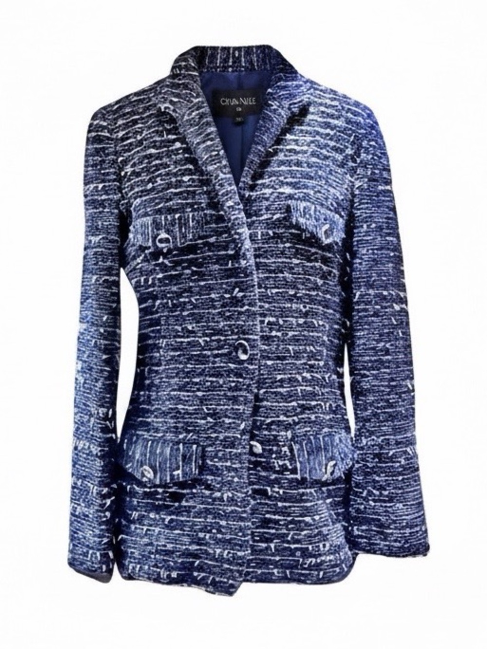 Zenobia Blue Tweed Suit | Chanel-Inspired Textured Blazer & Skirt | Like-New | 8 - Picture 2 of 15
